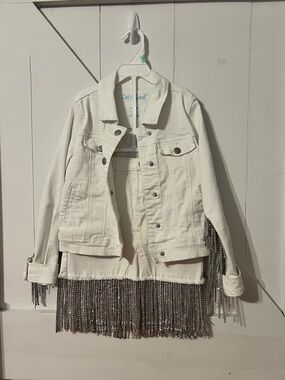 Cat & Jack White Denim Jacket with added Silver Fringe